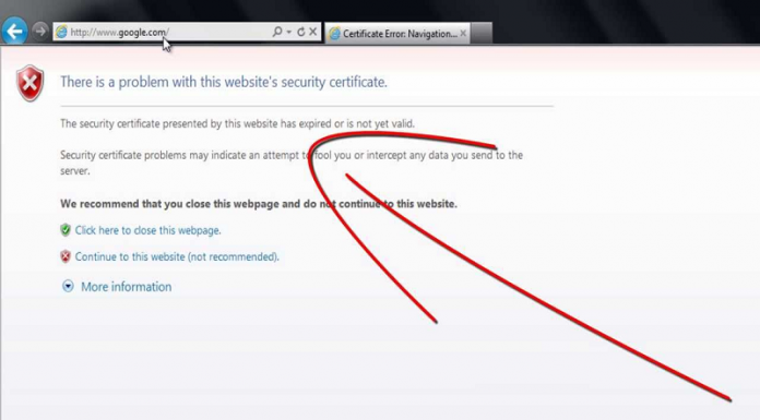 There is a problem with this website’s security certificate